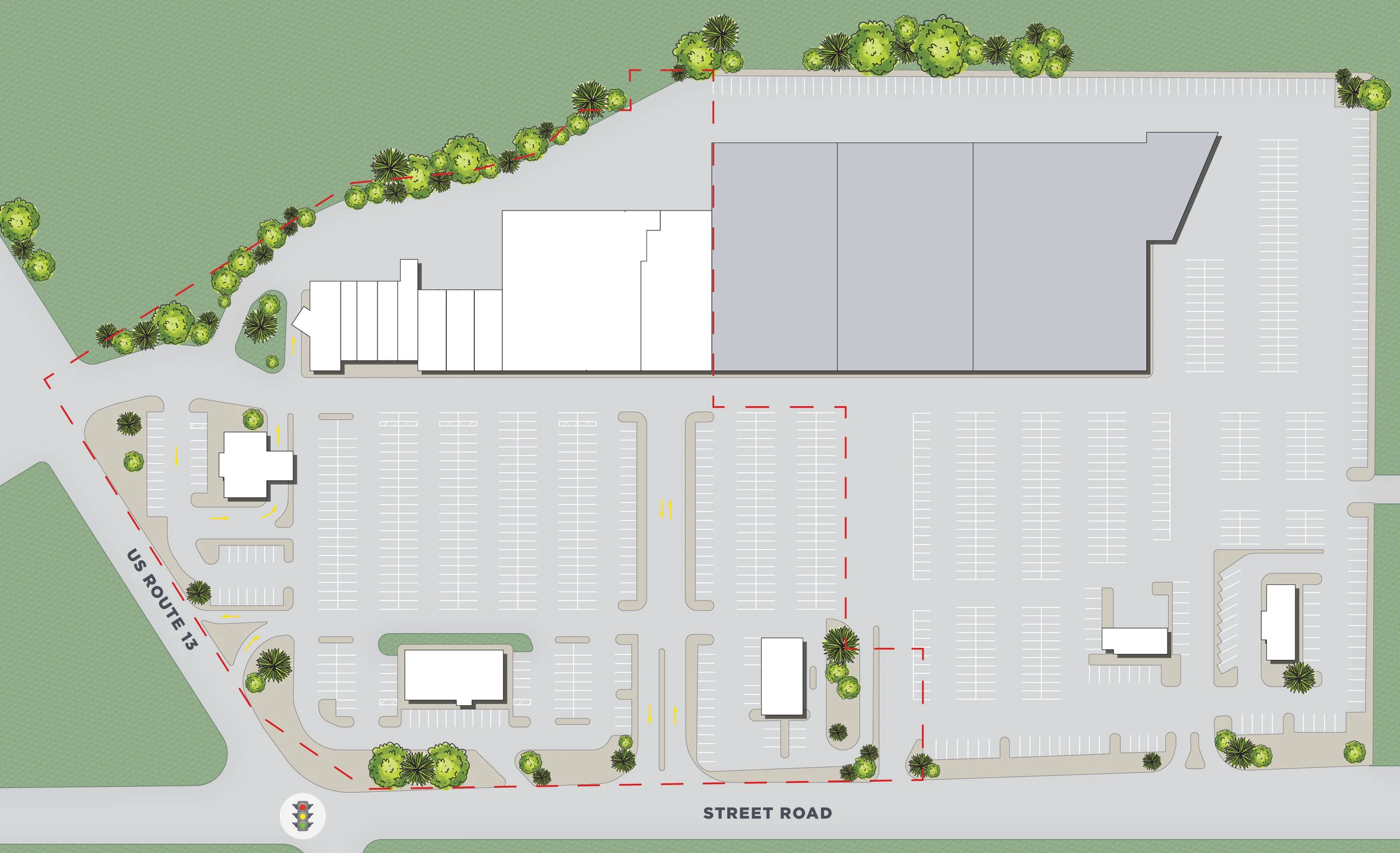 Site plan of Brookwood Shopping Center at Street Road and US Route 13