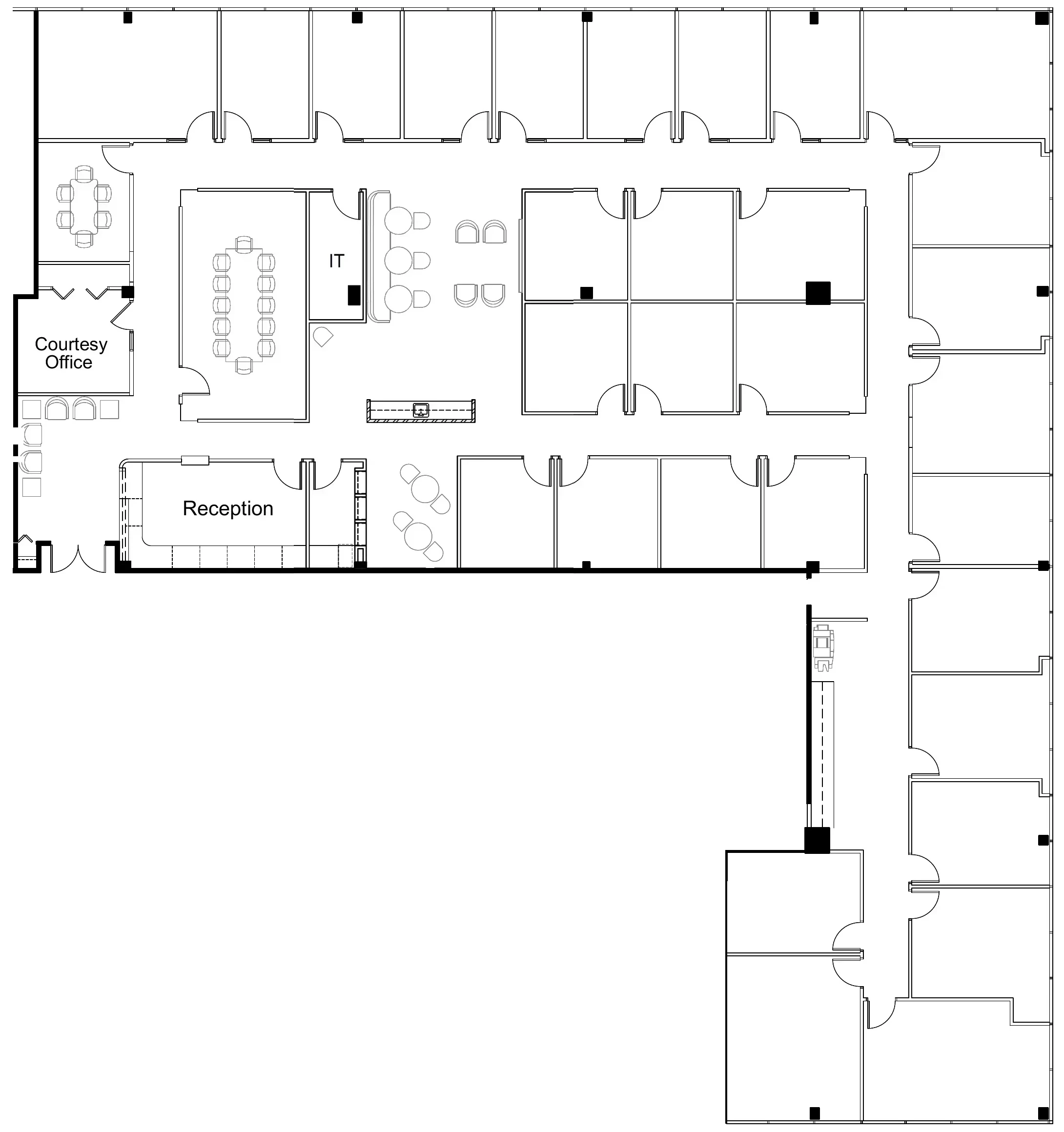 Floor plan of The Office Works, second floor of Neshaminy Interplex Building Five